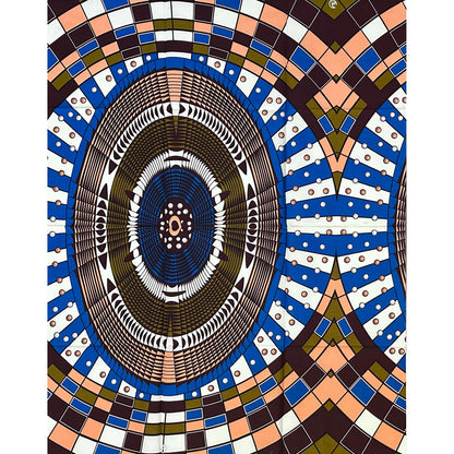 African Print Fabric/ Ankara - Blue, Brown, Peach ‘The Watchful Eye' Design, 1 YARD