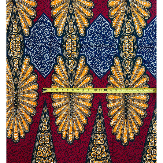 African Print Fabric/ Ankara - Red, Orange, Navy ‘Qinisela', 1YARD