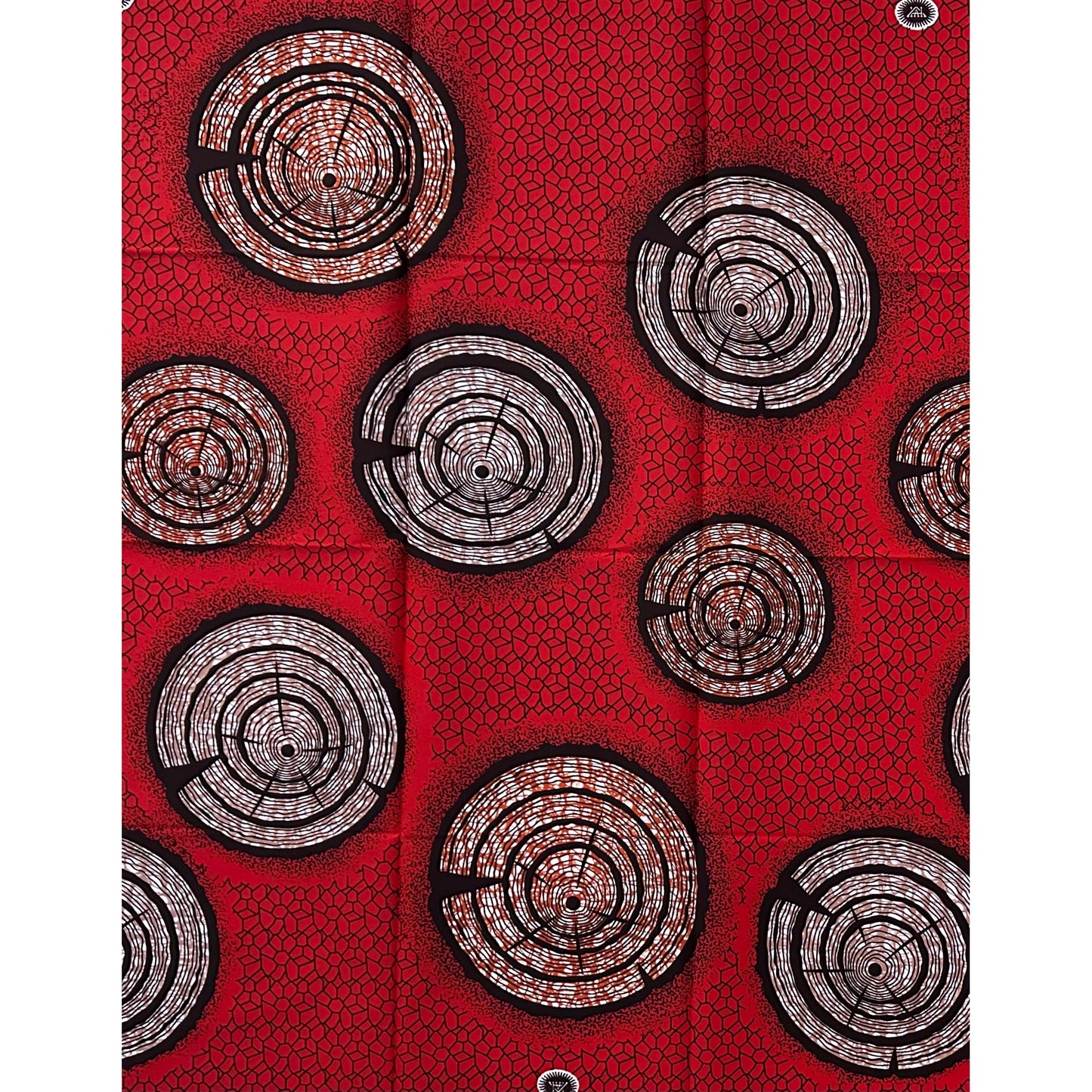 African Print Fabric/ Ankara - Red, Orange, Brown 'Drums of Red Earth' Design, 1 Yard