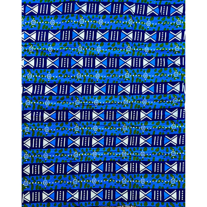 African Print Fabric/ Ankara - Shades of Blue, Green, White "Tarkwa Symbolism", YARD or WHOLESALE