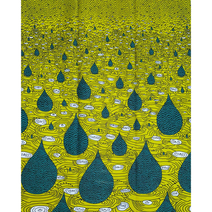 African Print Fabric/ Ankara - Green, Teal ‘Raindrop Riddin' Design, YARD