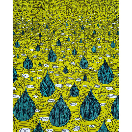 African Print Fabric/ Ankara - Green, Teal ‘Raindrop Riddin' Design, YARD