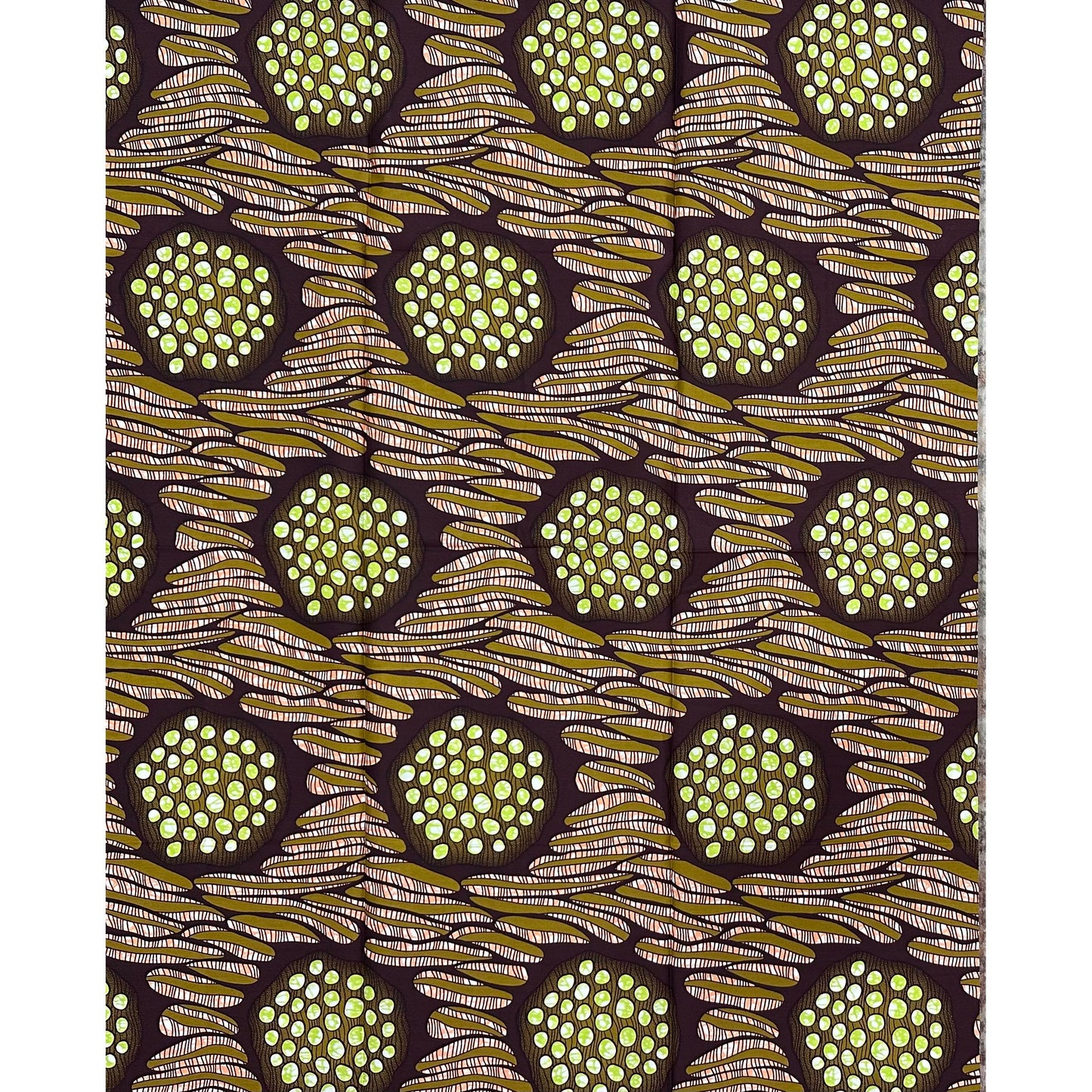 African Print Fabric/ Ankara - Brown, Green, Peach "Amarachi Dues" Design, Yard