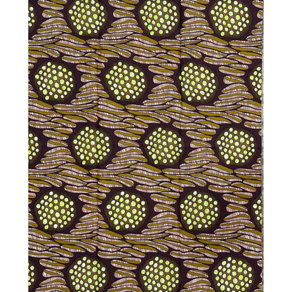 African Print Fabric/ Ankara - Brown, Green, Peach "Amarachi Dues" Design, Yard