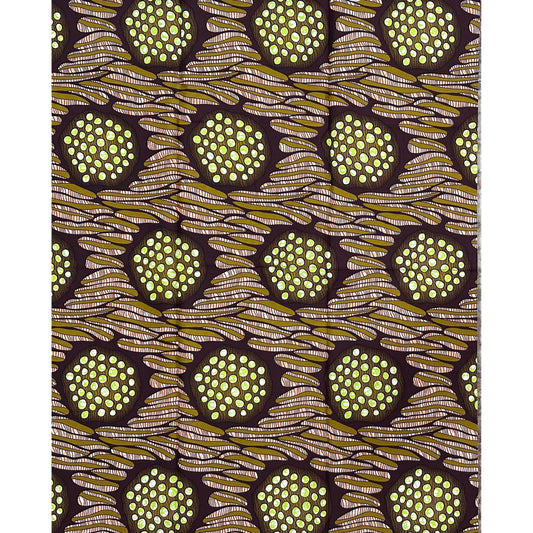 African Print Fabric/ Ankara - Brown, Green, Peach "Amarachi Dues" Design, Yard