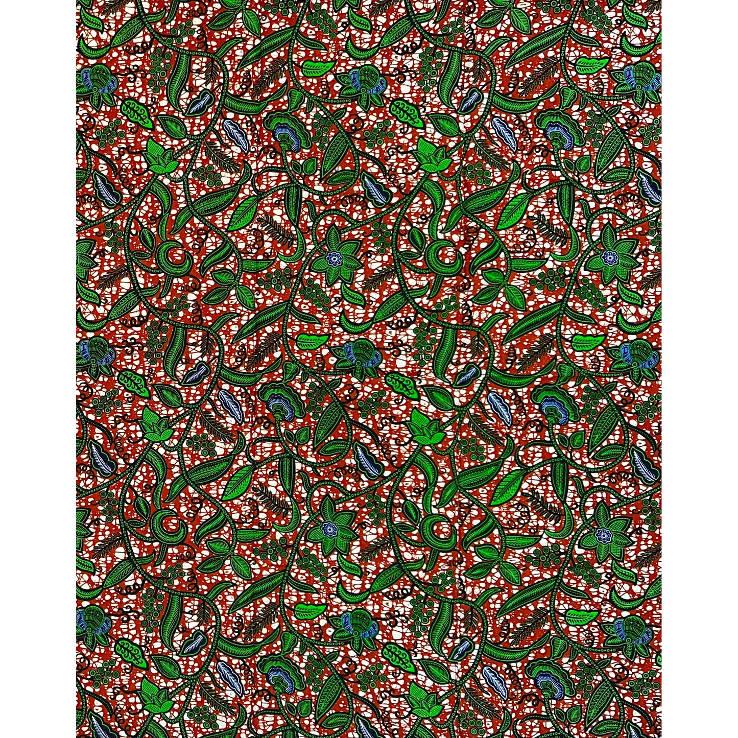 African Print Fabric/ Ankara - Brown, Green 'Ivy Crush,' 1 YARD