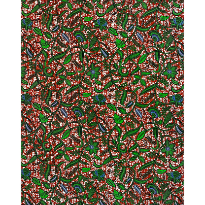 African Print Fabric/ Ankara - Brown, Green 'Ivy Crush,' 1 YARD
