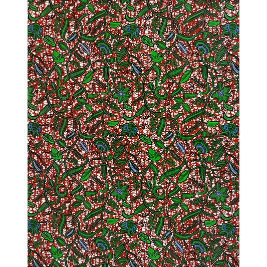 African Print Fabric/ Ankara - Brown, Green 'Ivy Crush,' 1 YARD