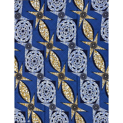 African Print Fabric/ Ankara - Blue, Brown “Stars Over Surulere”, Per Yard
