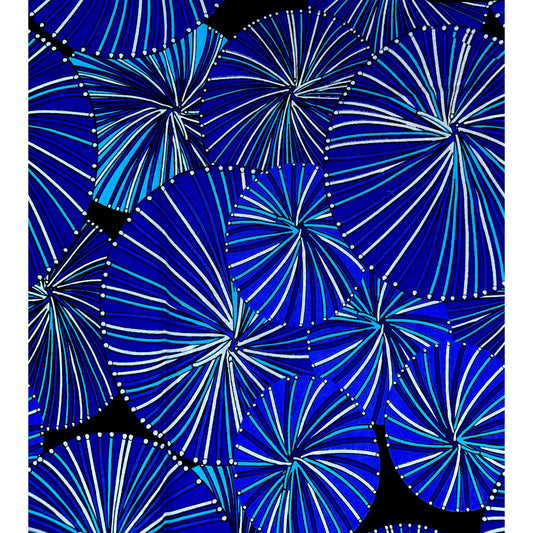 African Print Fabric/ Ankara - Blue, Black 'Owanbe' Design, YARD or WHOLESALE