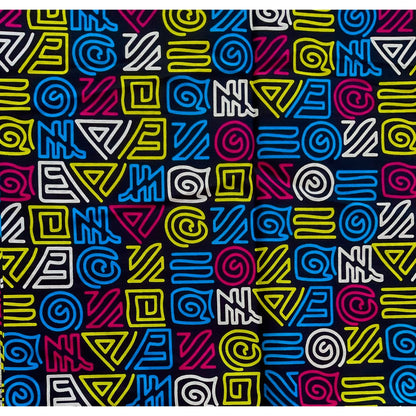 African Print Fabric/ Ankara - Navy, Blue, Magenta, Yellow 'Message from Foumban', YARD or WHOLESALE