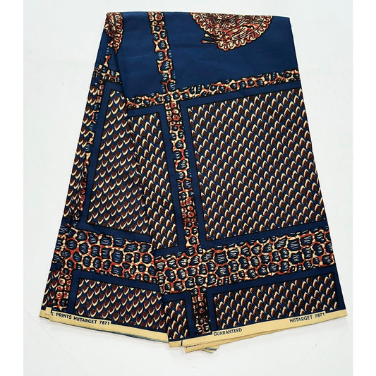 African Print Fabric/ Ankara - Blue, Brown "Youri Nature", YARD or WHOLESALE