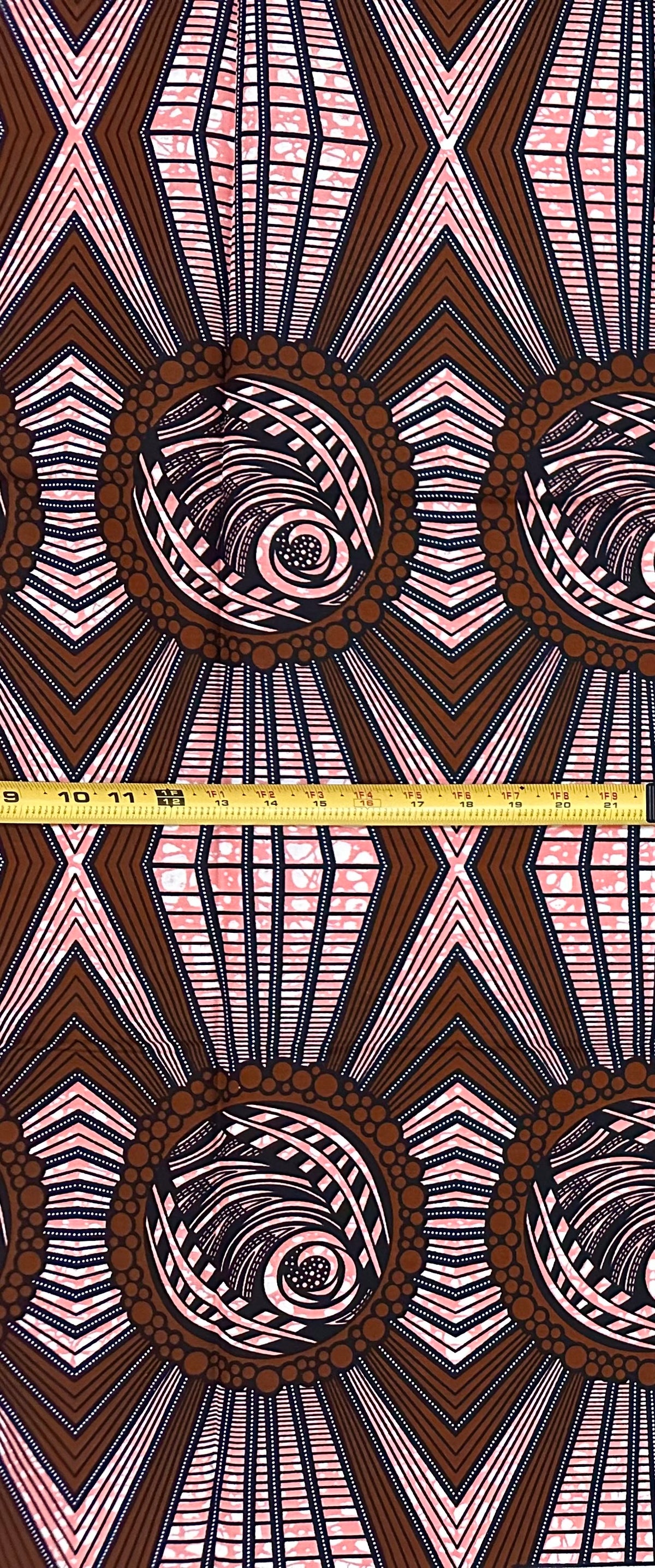 African Print Fabric/Ankara - Brown, Pink "Koidu Orbit" Design, 1 Yard