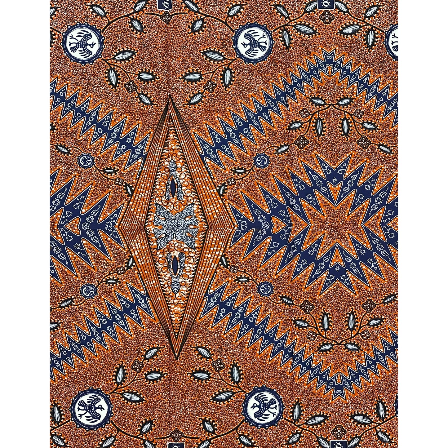 African Print Fabric/Ankara - Brown, Blue "Bronze Kingdom", 1 Yard