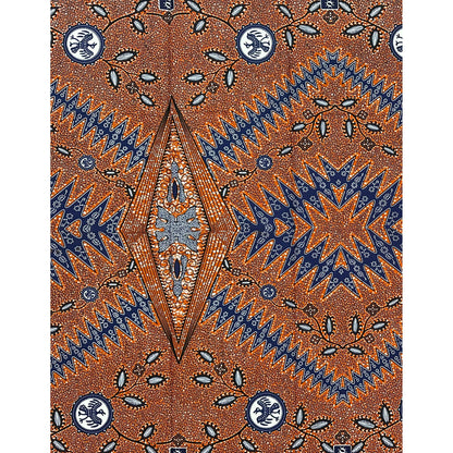 African Print Fabric/Ankara - Brown, Blue "Bronze Kingdom", 1 Yard