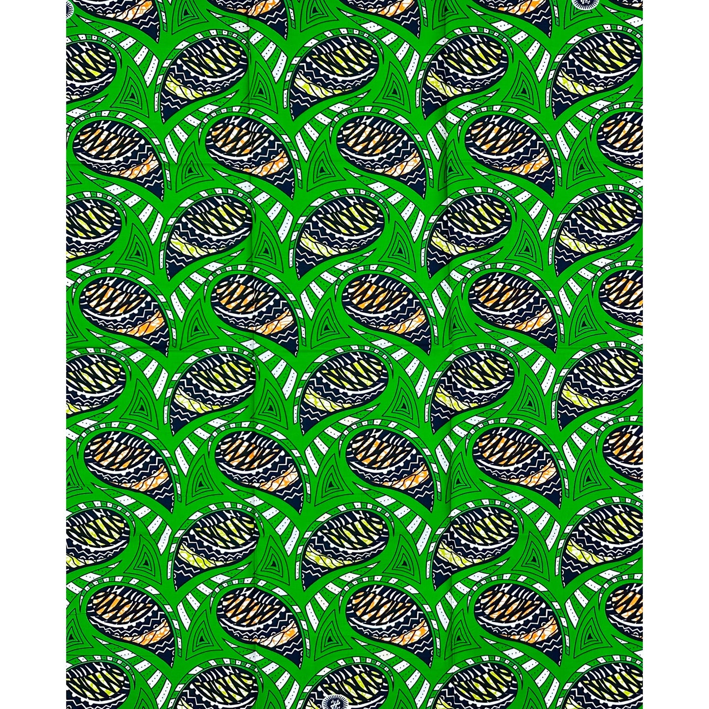 African Print Fabric/ Ankara - Orange, Green, Black 'Sunday Best in Enugu,' YARD