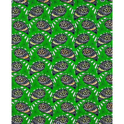 African Print Fabric/ Ankara - Orange, Green, Black 'Sunday Best in Enugu,' YARD