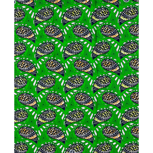 African Print Fabric/ Ankara - Orange, Green, Black 'Sunday Best in Enugu,' YARD