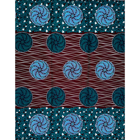 African Print Fabric/Ankara - Brown, Blue, Green "Waheeda" Design