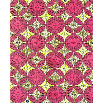 African Print Fabric/ Ankara - Pink, Brown, Yellow ‘Kalo Circuit' Design, 1 YARD