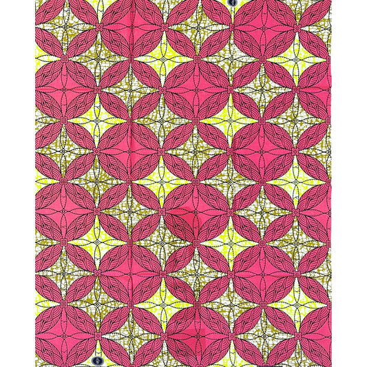 African Print Fabric/ Ankara - Pink, Brown, Yellow ‘Kalo Circuit' Design, 1 YARD