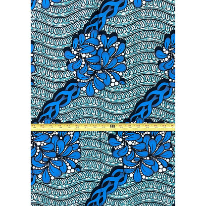 African Print Fabric/ Ankara - Green, Blue ‘River Ceremony' Design, 1 YARD