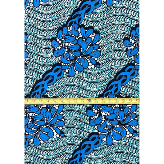 African Print Fabric/ Ankara - Green, Blue ‘River Ceremony' Design, 1 YARD