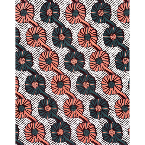 African Print Fabric/Ankara - Teal, Dusty Pink, Brown "Akachi Floral" Design