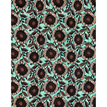African Print Fabric/ Ankara - Turquoise, Brown ‘Anyanwu Sunflower' Design, YARD