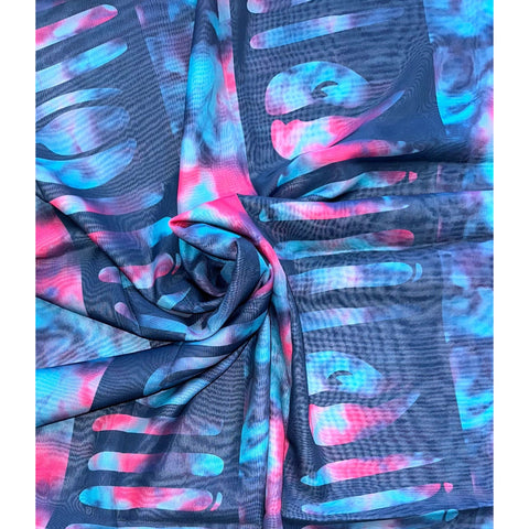 African Print, Chiffon Fabric - Blue, Pink, Purple "Riya", ~2 Yards