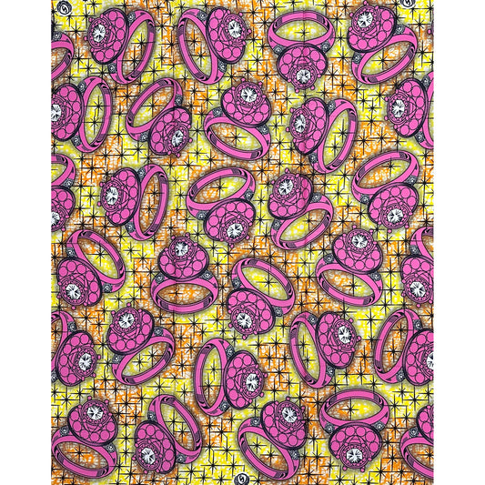 African Print Fabric/ Ankara - Pink, Yellow, Orange 'Happily Ever After', 1 YARD