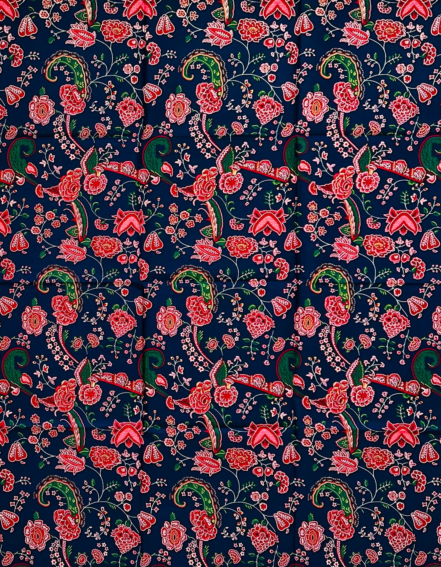 African Print Fabric/ Ankara - Navy, Red, Green 'Heirloom Night' Design
