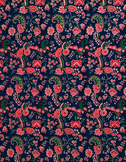 African Print Fabric/ Ankara - Navy, Red, Green 'Heirloom Night' Design