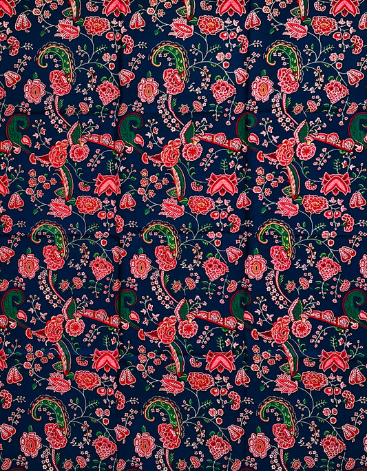 African Print Fabric/ Ankara - Navy, Red, Green 'Heirloom Night' Design