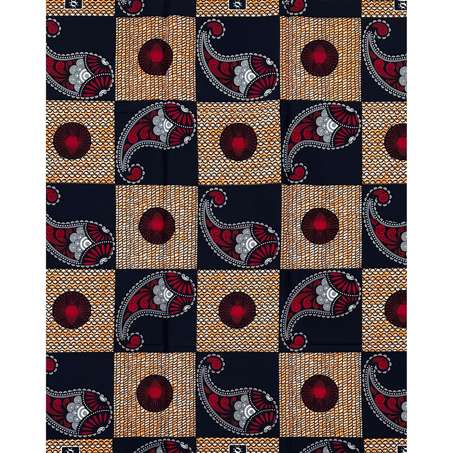 African Print Fabric/ Ankara - Orange, Red, Blue 'Mama’s Trunk' YARD
