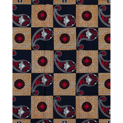 African Print Fabric/ Ankara - Orange, Red, Blue 'Mama’s Trunk' YARD