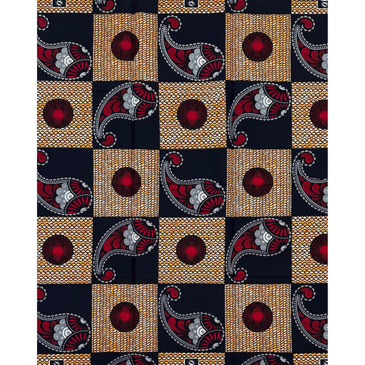 African Print Fabric/ Ankara - Orange, Red, Blue 'Mama’s Trunk' YARD