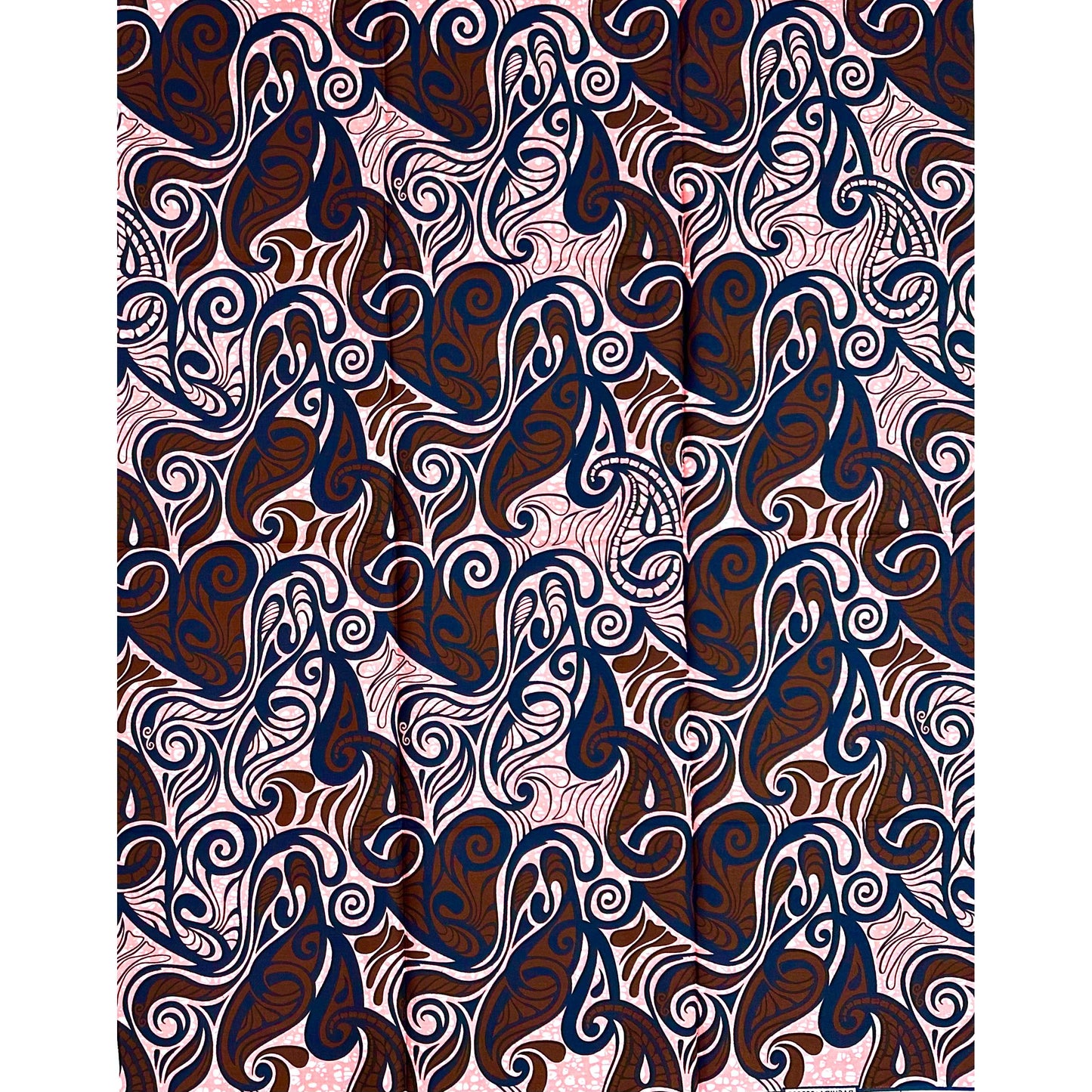 African Print Fabric/ Ankara - Pink,  Brown, Navy ‘Small Small Na Big Big' Design, 1 YARD