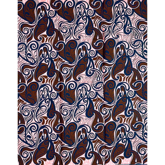 African Print Fabric/ Ankara - Pink,  Brown, Navy ‘Small Small Na Big Big' Design, 1 YARD