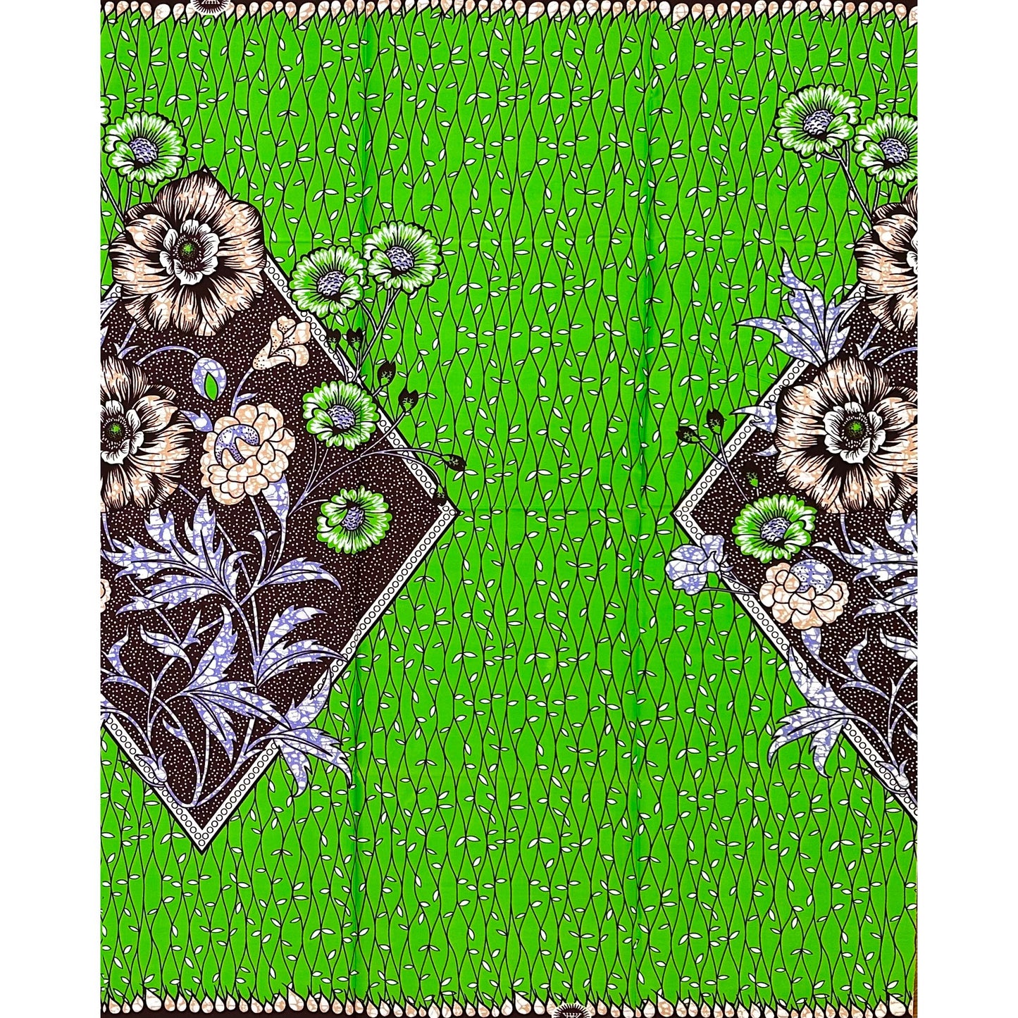 African Print Fabric/Ankara - Green, Purple, Brown "Sacred Grounding" Design