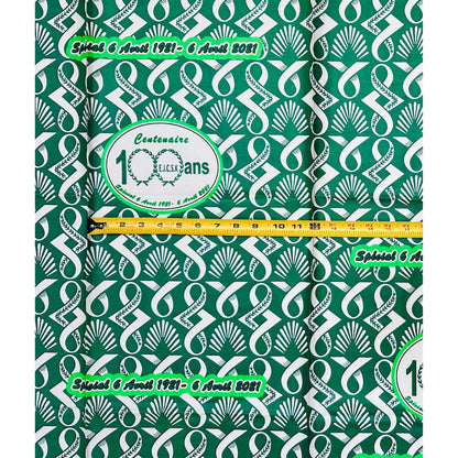 African Print Fabric/ Ankara - Green, White ‘Jubilee Praise in Nkamba' Design, YARD