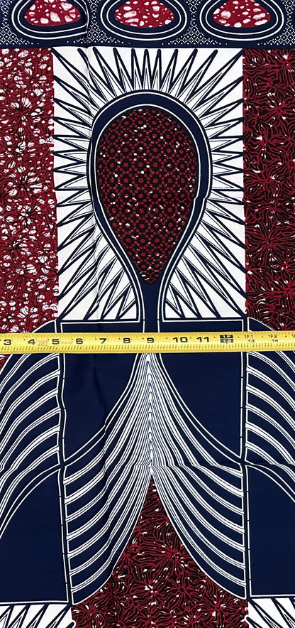 African Print Fabric/ Ankara - Brown, Navy 'Standing Together', 1 YARD