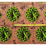 African Print Fabric/Ankara - Green, Shades of Brown "Uchenna Twist" Design, Yard