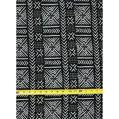 African Print Fabric/ Ankara - Black, White 'Path of Kings' Design, YARD or WHOLESALE