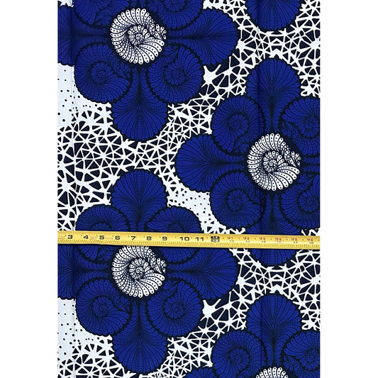 African Print Fabric/Ankara - Blue, White "Abuja Blueprint" Design, 1 Yard