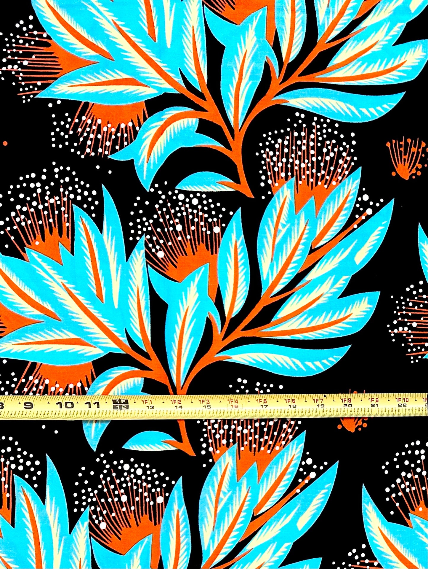 African Print Fabric/Ankara - Black, Blue, Orange, Yellow ‘Sky Beneath Leaves' Design, YARD or WHOLESALE