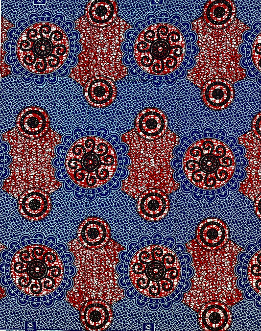 African Print Fabric/ Ankara - Brown, Navy 'Heritage Seal,’ YARD