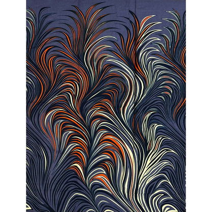 African Print Fabric/ Ankara - Gray, Orange, Beige, Black 'Fire Dance' Design, YARD or WHOLESALE