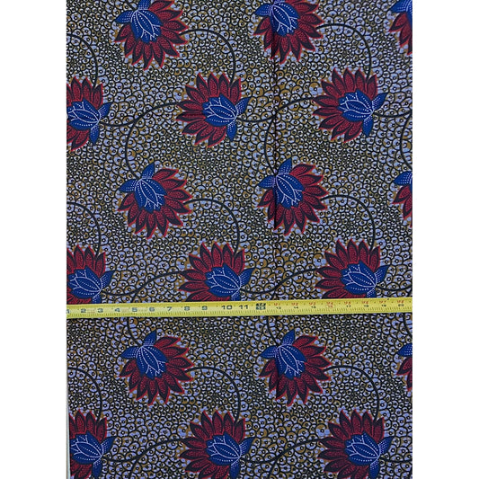African Print Fabric/ Ankara - Blue, Brown, Red 'Madam No Small,’ 1 YARD
