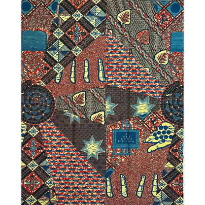 African Print Fabric/ Ankara - Brown, Blue, Beige 'Living Heritage', 1 YARD